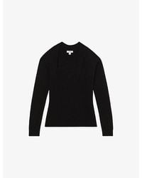 Reiss - Zoie Slant-Neck Long-Sleeve Stretch-Knit Top - Lyst