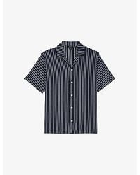Reiss - Griff Cuban-Collar Striped Stretch-Woven Shirt - Lyst