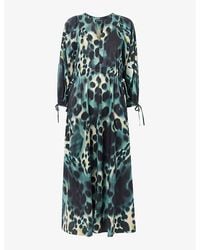 Whistles - Misty Leopard-Print Woven Midi Dress - Lyst
