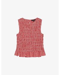 Whistles - Gingham-Print Shirred Woven Top - Lyst