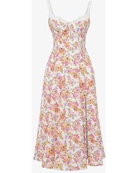 House Of Cb - Sabrina Floral-print Cotton-blend Midi Dress - Lyst