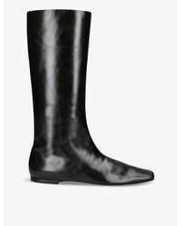 The Row - Bette Square-toe Leather Knee-high Boots - Lyst