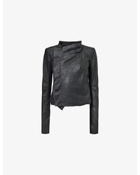 Rick Owens - Low-Neck Asymmetric-Zip Biker Leather Jacket - Lyst