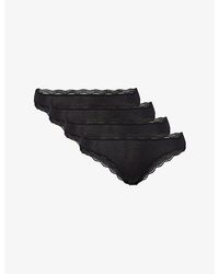 Stripe & Stare - Lace-Trim Pack Of Four Stretch-Modal Brazilian Briefs - Lyst
