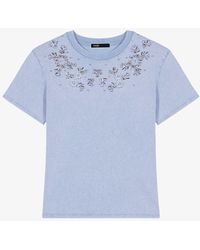 Maje - Gem-embroidered Short-sleeve Cotton T-shirt - Lyst