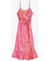 Sandro - Paisley-print Tie-waist Woven Midi Dress - Lyst