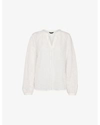 Whistles - Broderie V-Neck Cotton Blouse - Lyst
