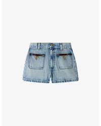 Sandro - Leather-Trim Faded Denim Shorts - Lyst