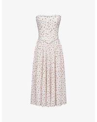 House Of Cb - Gina Rose-Print Strapless Stretch-Cotton Maxi Dress Xs (A-C Cup) - Lyst
