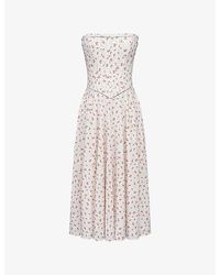 House Of Cb - Gina Rose-Print Strapless Stretch-Cotton Maxi Dress Xs (A-C Cup) - Lyst