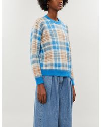 Sandro Hairy-effect Checked Jacquard Jumper - Blue