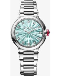 BVLGARI - Unisex Re00007 Lvcea Stainless-steel, 0.2200ct Brilliant-cut Diamond And Mother-of-pearl Automatic Watch - Lyst