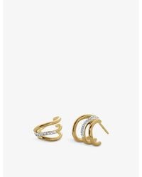 Monica Vinader - Riva Wave 18Ct-Plated Vermeil Sterling- And 0.05Ct Pavé Diamond Huggie Earrings - Lyst