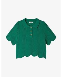 Sandro - Scalloped-Trim Cropped Stretch-Knit Polo Shirt - Lyst