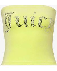 Juicy Couture - Rhinestone-embellished Slim-fit Velour Top - Lyst