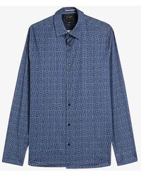 Ted Baker - Endover Geometric-print Slim-fit Stretch-woven Shirt - Lyst
