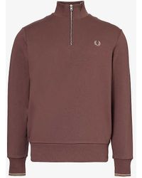 Fred Perry - Ringer Logo-embroidered Half-zip Cotton-jersey Sweatshirt X - Lyst