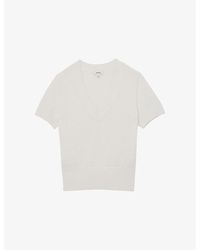Reiss - Valerie V-Neck Cotton And Wool-Blend Knitted Top - Lyst