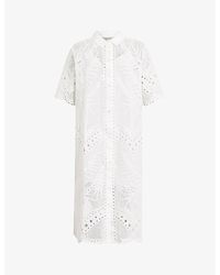 AllSaints - Meria Broderie-anglaise Cotton Midi Dress - Lyst