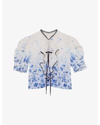 Reiss - Minnie Floral-Print Ruffled Cotton Blouse - Lyst