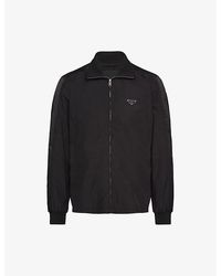 Prada - Brand-patch Spread-collar Silk-blend Jacket - Lyst
