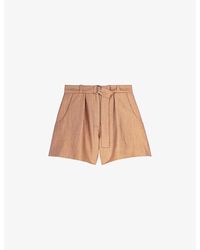 Maje - Pleated Belted Linen-blend Shorts - Lyst