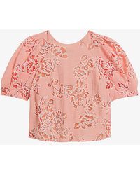 Ted Baker - Floral-print Puff-sleeve Woven Top - Lyst