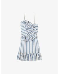 Claudie Pierlot - Frill-Trim Stripe-Print Linen-Blend Mini Dress - Lyst