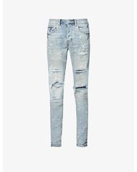 Purple Brand - Denim Paint Distressed Slim-fit Stretch-denim Jeans - Lyst