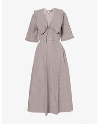 Ganni - Checked Cut-Out Cotton Midi Dress - Lyst