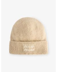 Miu Miu - Logo-Intarsia Mohair Wool-Blend Beanie - Lyst