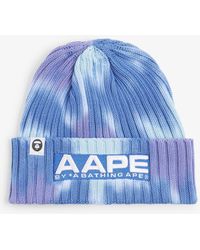 Aape Tie-dye Logo-embroidered Cotton Beanie - Blue