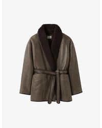 Claudie Pierlot - Shawl-Collar Belted-Waist Shearling Jacket - Lyst