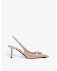Prada - Logo-Plaque Slingback Heeled Leather Pumps - Lyst