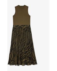 Ted Baker Synthetic Isbeil Leopard-print Woven Midi Dress in Coral (Red) - Lyst
