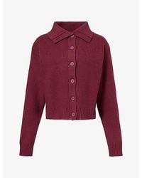 ADANOLA - Funnel-Neck Collared Cotton-Knit Cardigan - Lyst