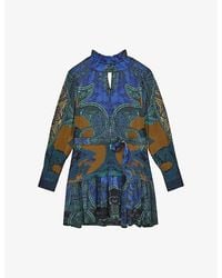 Reiss - Kaisley Belted Paisley-Print Woven Mini Dress - Lyst