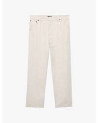 Prada - Triangle-Logo Relaxed Chambray Cotton-Linen Trousers - Lyst