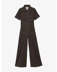 Reiss - Danie Wide-Leg Denim Jumpsuit - Lyst