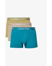 Calvin Klein - Logo-waistband Mid-rise Pack Of Three Cotton And Recycled Polyester-blend Trunk - Lyst