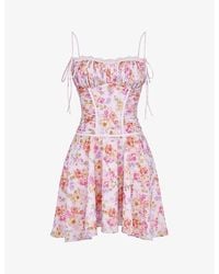 House Of Cb - Alejandra Floral-Print Lace-Trim Woven Mini Dress - Lyst