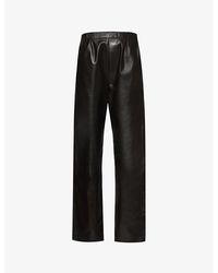 Bottega Veneta - Elasticated-waist Straight-leg High-rise Leather Trousers - Lyst