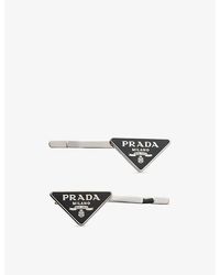 Prada - Triangle Logo Metal Hair Clips - Lyst
