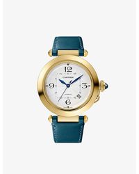 Cartier - Crwgpa0015 Pasha De 18ct Yellow-gold, Sapphire And Leather Interchangeable Strap Automatic Watch - Lyst