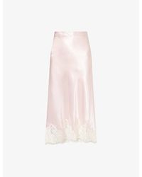 Reformation - Carolina Lace-Trim Silk Midi Skirt - Lyst