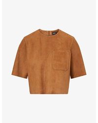 ME+EM - Luxe Round-Neck Suede T-Shirt - Lyst