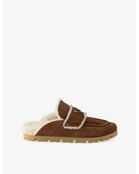 Prada - Brand-Plaque Suede And Shearling Mules - Lyst