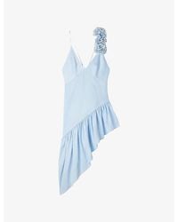 Sandro - Asymmetrical Ruffle-Trim Woven Midi Dress - Lyst