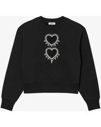 Sandro - Cut-out Heart Cotton-blend Sweatshirt - Lyst