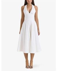 House Of Cb - Allena Corset-Bodice Stretch-Cotton Midi Dress - Lyst